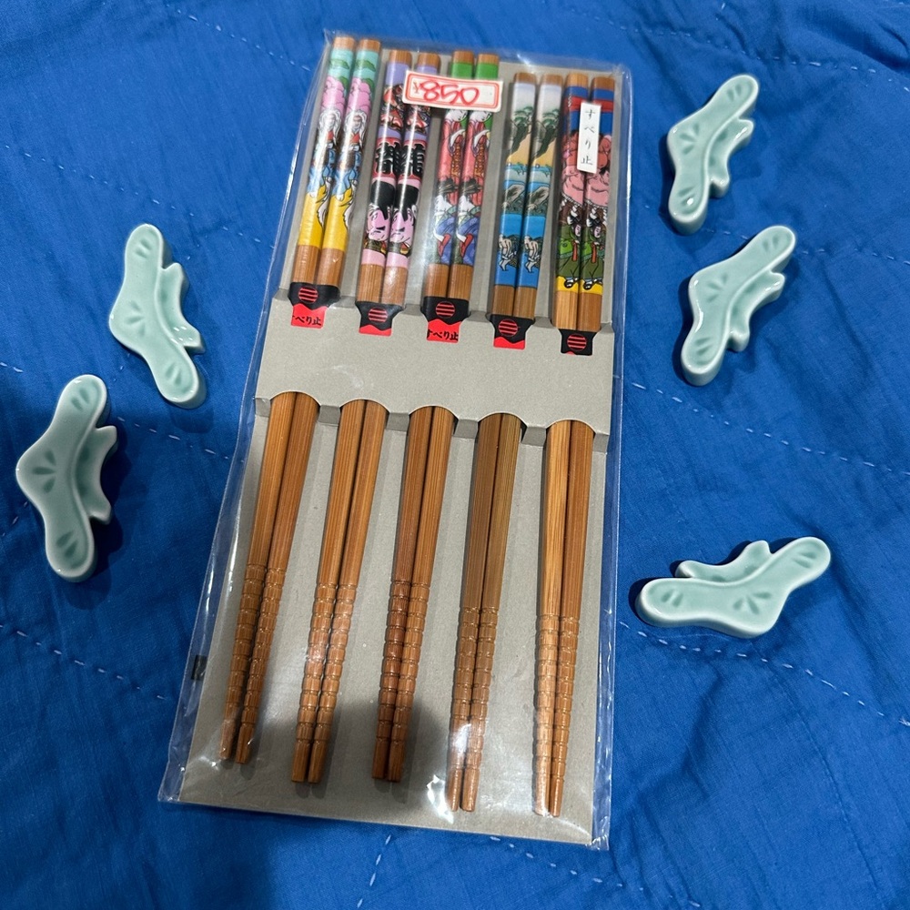 Wooden Chopsticks and chopstick rests set.